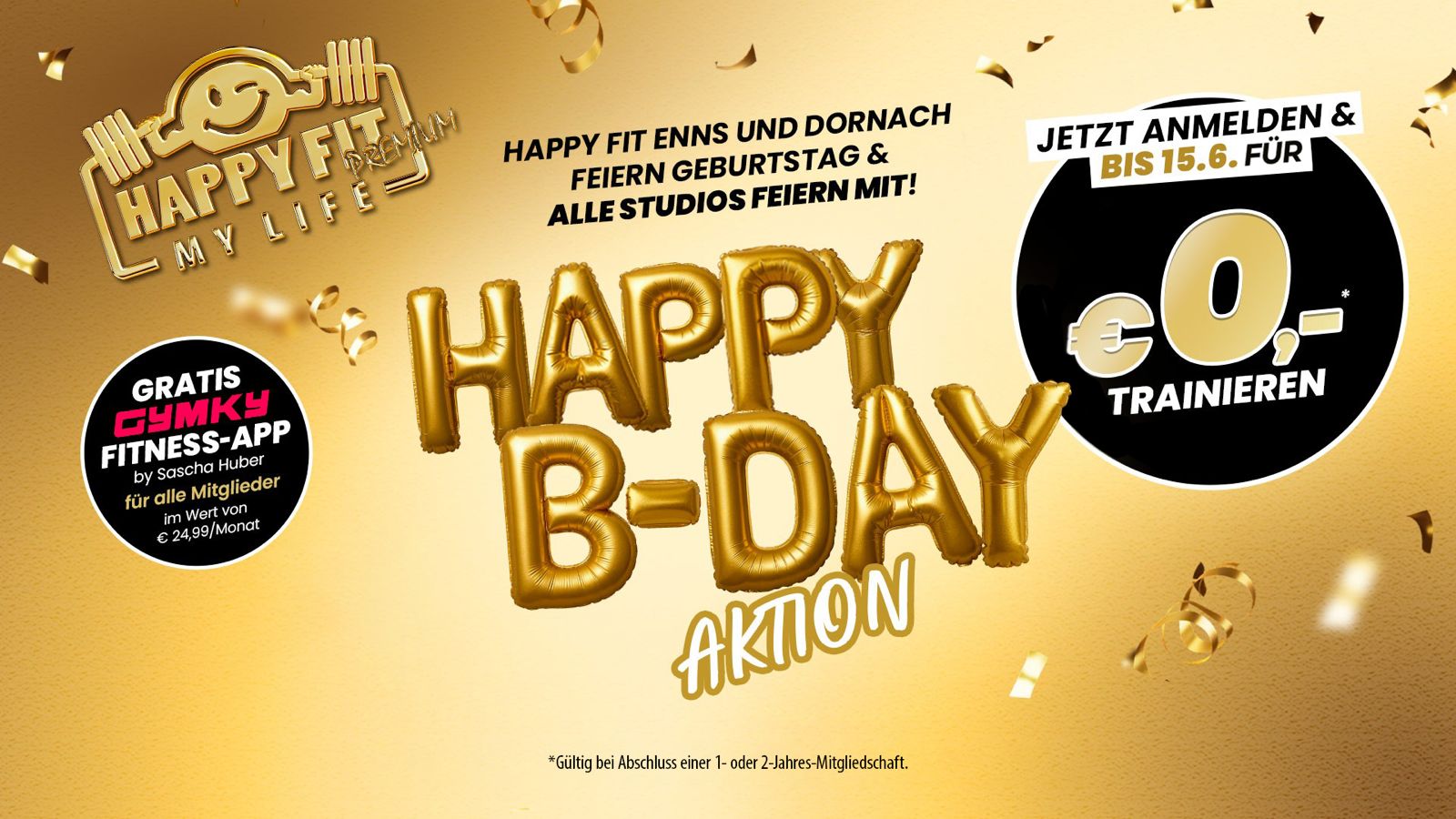 Happy B-Day Aktion: Jetzt anmelden und bis 15.6. für €0,- trainieren